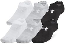 Under Armour Unisex-Adult Essential Ultra Low Tab Socks 6 Pack, (002) Black/Black/Halo Gray, Large