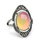 FUN JEWELS Vintage Style Antique Silver Plating Brass Oval Stone Color Change Mood Ring Size Adjustable For Women, Metal, No Gemstone