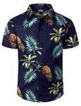 JOGAL Boys Funky Casual Short Sleeve Hawaiian Shirt Kids Floral Print Cotton Shirt NavyPineLeaf 11-12 Years