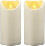 2 PCS 3"x6" Waterproof Outdoor Battery Operated Flameless LED Pillar Candles with Timer Flickering Plastic Resin Electric Decorative Light for Patio Lantern Decor, Halloween Christmas Party Decoration