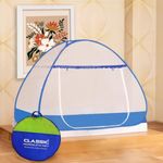 Classic Mosquito Net for Single Bed | Foldable Premium Machardani | Extra Mosquito Protection | Polyester 30GSM Strong Net | PVC Coated Corrosion Resistant Steel Wire - Blue