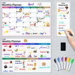 Ohuhu Metal Dry Erase Calendar For Fridge, Set Of 3 Magnetic Calendars 17X12" Monthly Calendars, 17X12" Weekly Organizer & 5X12" Daily Notepad With 6 Markers And A Eraser For Kitchen Refrigerator