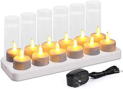 Esup Rechargeable Candles Flameless Flickering Candles Tealights 12pcs/Set with White Base, Decoration Parties, Weddings, Bar, Family, Dinner Outdoor Picnic (No Remote Control)