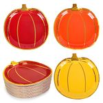 Whaline 48Pcs Fall Pumpkin Paper Plates Foil Gold Pumpkin Shaped Disposable Plates Red Orange Yellow Pumpkins Decorative Tableware for Fall Thanksgiving Party Supplies Autumn Holiday Catering Events