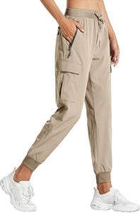 Libin Women's Cargo Joggers Lightweight Quick Dry Hiking Pants Athletic Lounge Casual Travel Petite, Medium Khaki XXXL