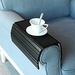 Bamboo Wood Sofa Arm Tray Table Flexible/Foldable Sofa Tray. Couch arm Table. Perfect for Drinks, Snacks, Remote Control or Phone. Great arm Tray for Couch armrest. (16.5"L x 13.25"W x 0.4"H, Black)