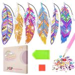 MATHARAGO 6 Pcs Diamond Painting Kits for Kids, Feather Diamond Art Kits, Diamond Painting Bookmarks with Crystal Pendant, DIY Crystal Diamond Art for Kids, Enfants, Girls and Women(YQ087)