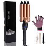 3 Barrel Curling Iron Ceramic Hair Curler, 1 inch Curling Wand Hair Waver Iron, Dual Voltage Hair Crimper with LCD Display, Professional Fast Heating Triple Barrel Curler, Hair Styling Tools