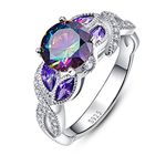 Bonlavie 3.6ct Rainbow Topaz Blue Sapphire Promise Wedding Band Engagement Ring 925 Sterling Silver (K 1/2)