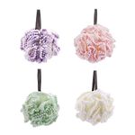 Hensych Set of 4 Flower Color Shower Puff Loofah Exfoliating Shower Sponge Bath Sponge Shower Puff Soft Loofah Sponge Pouf Exfoliating Mesh Shower Ball for Adults Children,60g/Pcs