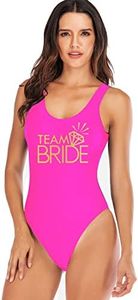 Elightvap Women's Bride to Be Squad One Piece Letter Print High Cut Monokini Bridesmaid Team Swimsuit, Rose Red -Team Bride Diamond, Medium
