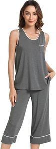 NACHILA Pajamas Set for Women-Viscose Made from Bamboo, Tank Top with Capri Pants Pajama Cool Sleepwear Sleeveless Pjs Dark Heather Grey M