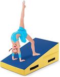 GYMAX Incline Gymnastics Mat, Wedge Shape Gymnastics Incline Mat Non-Folding Gymnastics Gym Fitness Tumbling Mat, Ideal for Tumbling, Practice & Exercise (33" X 24" X 14") (Blue+Yellow)
