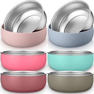 Nuogo 6 Pcs 304 Stainless Steel Baby Bowls with Removable Silicone Shell Toddler Bowls Kids Bowls Anti Scald Snack Container for Food Feeding, Dishwasher Safe (Without Suction)