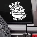 MAZ Baby On Board Baby Yoda Space Ship Decal Sticker Funny Sticker | Cars SUV Trucks Vans Walls Laptop Decal Vinyl Stickers | 6 X 5.75 Inch | White | -393