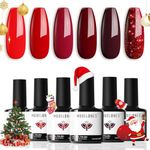 Modelones Gel Nail Polish Set, 6 Colors Red Glitter Gel Polish Dark Red Gel Nail Polish Set Soak Off UV Nail Gel Nail Art DIY Manicure Salon and Home for Women