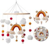 Promise Babe Mobile Baby Wooden with Felt Balls Baby Room Hanging Bed Bell Red Rainbow Crochet Felt Mobile Wind Chime Newborn Boys Girls Pendant Cot Baby Bed Changing Table Decoration