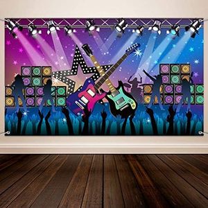 Karaoke Party Decorations Supplies, Large Fabric Rock Star Vacation Party Backdrop Banner for Party Decorations, Rock Star Banner Background, 72.8 x 43.3 Inch