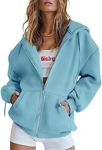 PRETTYGARDEN Women's 2024 Zip Up Y2K Hoodies Casual Long Sleeve Sweatshirts Fall Track Jackets With Pockets (Lake Blue,Large)