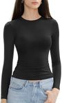 C202 Long Sleeve Shirts for Women Crew Neck Double Lined Going Out Tops Slim Fitted Y2k Tops Basic Tees, SOOT X-Large