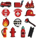 mortd 13PCS Fireman Theme Shoe Decoration Charms, Lifeguard Fire Extinguisher Fire Hydrant Charms for Shoe Wristband, PVC Shoe Charms for Party Favor Holiday Birthday Gifts, Polyvinyl Chloride