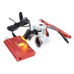 Mike Dental New Surgical Binocular Loupes 2.5x420MM Optical Glass Black Cone with Filter LED Head Light Lamp+ Cloth Bag (Red)