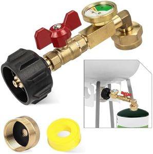BlueStars [100% Solid Brass] Propane Refill Adapter for 1 LB. Tanks, Propane Adapter 20lb to 1lb Converter with Gauge & Valve – Fits QCC1/Type1 and 1 lb Throwaway Disposable Cylinder Bottle