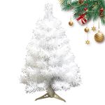 Artificial Christmas Tree with Stand 2FT White Mini Vivid Decorative Christmas Tree PVC PET Detachable Christmas Decorations for Home Office Party, White