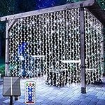 Chipark Solar Curtain Lights, Upgraded Garden Fairy Lights 300 LED 8 Modes Remote Control Waterproof Solar Fairy Lights Outdoor Curtain String Lights for Gazebo Patio Party Festival Decorations(White)