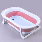 SAFE-O-KID Big And Sturdy Foldable Baby (0-6 Years) Bath Tub With 1 Year Warranty, Anti-Slip, Temperature Sensitive Plug, Newborn Baby Folding Bathing Tub Girls & Boys With Soap Tray For Kids -Pink