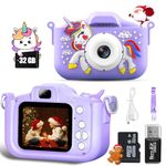 Anpty Kids Children Camera Toys for 3 4 5 6 7 8 9 10 11 12 Year Old Boys Girls, 32MP1080P HD Digital Camera with Video for Toddler, Kid Christmas Birthday Selfie Camera Toy Gift (Purple - Unicorn)