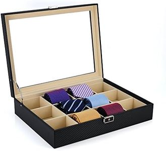 Tie Display Case for 12 Ties, Belts, and Men's Accessories Black Carbon Fiber Storage Box Father's Day