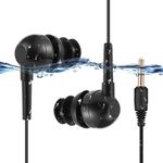 AGPTEK SE11 IPX8 Waterproof in-Ear Earphones, Coiled Swimming Earbuds with Stereo Audio Extension Cable, Black