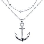 REIOT Anchor Necklace for Women, 925 Sterling Silver Layered Necklace, Christmas Mother's Day Birthday Gift 45+5 cm.