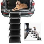 KELIXU Dog Stairs for Cars and SUV Large Dog Steps, Foldable 6 Steps Pet Stairs for High Beds, Trucks, Foldable Lightweight Aluminum Dog Ramp with Non-Slip Surface Support 180 LBS