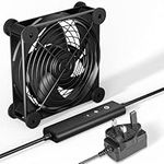 upHere gaming 120mm Dual Ball Bearing PC Fan, Powerful DC 12V Cooling with AC 220V 240V Plug, 5 Adjustable Speeds for Server Rooms, Modems, PC Cabinets, U2DC1