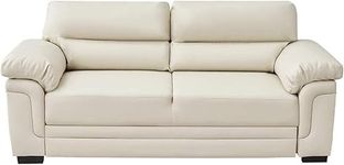 Panana 3 Seater Sofa Faux Leather in Beige Colour With High Back Cushions and Pillow Padded Arms