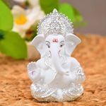 Tied Ribbons Ganesh Statue for Car Dashboard | Resin, 3 inch | Silver Ganesha Idol for Home, Office, Desk | Baby Ganesha Statues | Ganesh Chaturthi Decoration Items | Diwali Decorations for Home