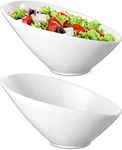 HUIRUMM Salad Bowl, 26 oz Porcelain White Slanted Bowls, 2 Pack Porcelain Angled Serving Bowls Ceramic White Salad Bowls Set Slanted Bowls, Pasta, Soup, Microwave & Dishwasher Safe,770 ml