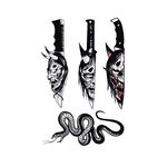 S.A.V.I 3D Temporary Tattoo Black Knife Dagger Devil Snake Design Size 21x15CM - 1PC, Black, 10 g