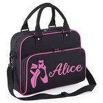 Personalised Dance Bag for Girls 15L Girls Dance Bag with Adjustable Shoulder Strap & Zip Pocket Ballet Bags with Name Dancer Gifts for Girls Dance Bag Personalised Gym Bag Girls (Black/Pink)