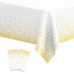 POPOYU 2Pcs White and Gold Dot Confetti Party Table Cloth 54 * 108 inch Large Plastic Waterproof Table Cover Rectangular Tablecloth for Birthday,Baby Shower,Wedding,Picnic,Party Decoration