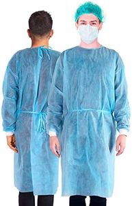 Disposable Isolation Gowns with Long Sleeve, Knit Elastic Cuffs, Fully Closed Double Tie Back – Lightweight Breathable, Fluid Resistant, Unisex, Blue, Pack of 20