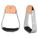 Western Saddle Stirrups, Western Show Horse Saddle Stirrups Western Horse Tack - Durable Aluminum Riding Stirrups with Real Cowhide Cover