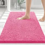 Smiry Luxury Chenille Bath Rug 30''x20'', Extra Soft and Absorbent Shaggy Bathroom Mat Rugs, Machine Washable, Non-Slip Plush Carpet Runner for Tub, Shower, and Bath Room, Hot Pink