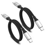 Short USB C to USB C Cable 60cm, 2 Pack Type C Phone Charger Cables for Car, Fast Charging Cable USB C Lead For iPhone 15 Pro Max Macbook iPad Pro Air Samsung Galaxy Huawei Oneplus Xiaomi- Black