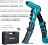 Libraton One-Handed Rivet Gun, Pop Rivet Gun Set, Professional Hand Riveter, Manual Riveting Tool with 200 Rivets for Metal, Includes 4 Drill Bits, 4 Tool-Free Interchangeable Heads, Storage Case