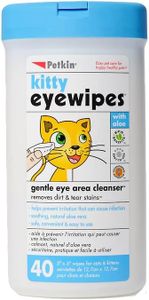 Petkin Kitty Eye Wipes, 40 Moist Wipes - Gentle Eye Cleaning Wipes Remove Dirt, Discharge, & Tear Stains - Safe, Convenient, Easy to Use Pet Wipes for Cats & Kittens - Ideal for Home or Travel