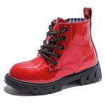 DADAWEN Boy's Girl's Waterproof Lace-Up Ankle Boots Shiny Red 12 UK Child