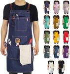 Steffy Kitchen Apron, Cotton Canvas, Adjustable Cross Back, Artist, Painting, Carpenter Work Apron for Men, Women, Plus Size…, Denim, 25.5in×35in